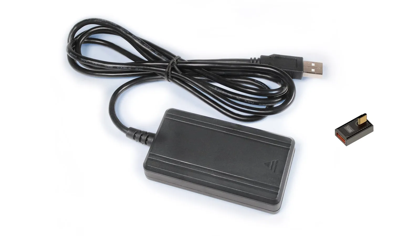 ESPNetLink module with its USB cable and OTG connector
