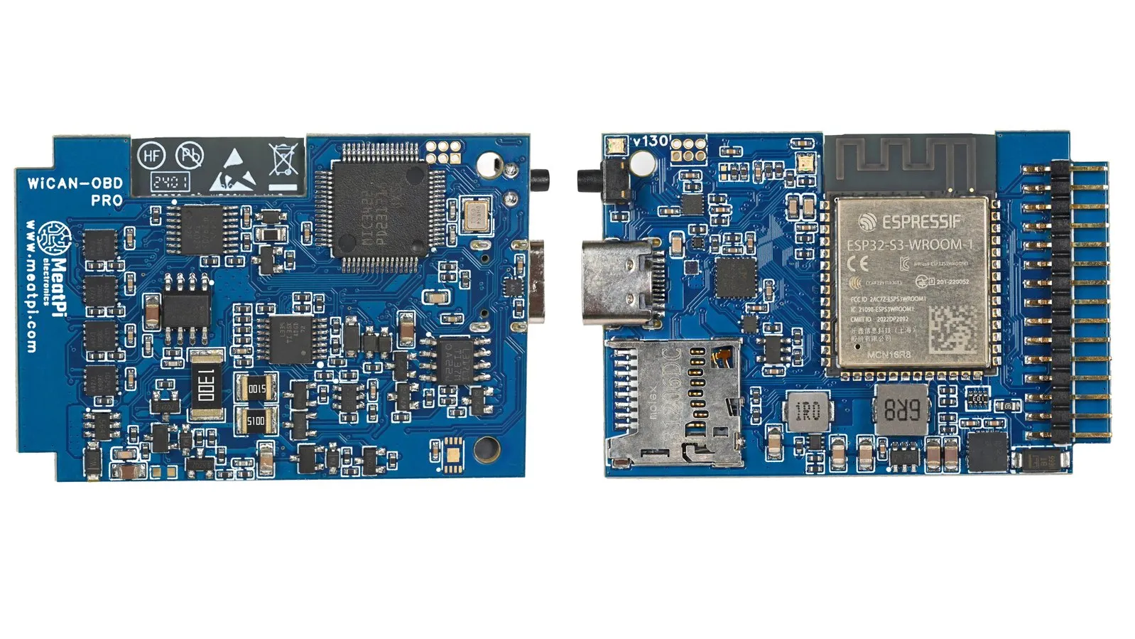Bare WiCAN PRO boards, front and back